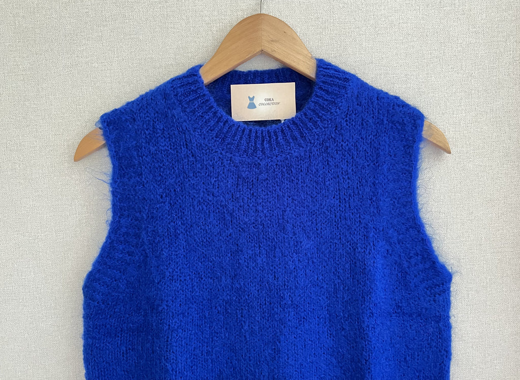 Pull sans manches mohair Made in Italy - coloris bleu électrique vibrant