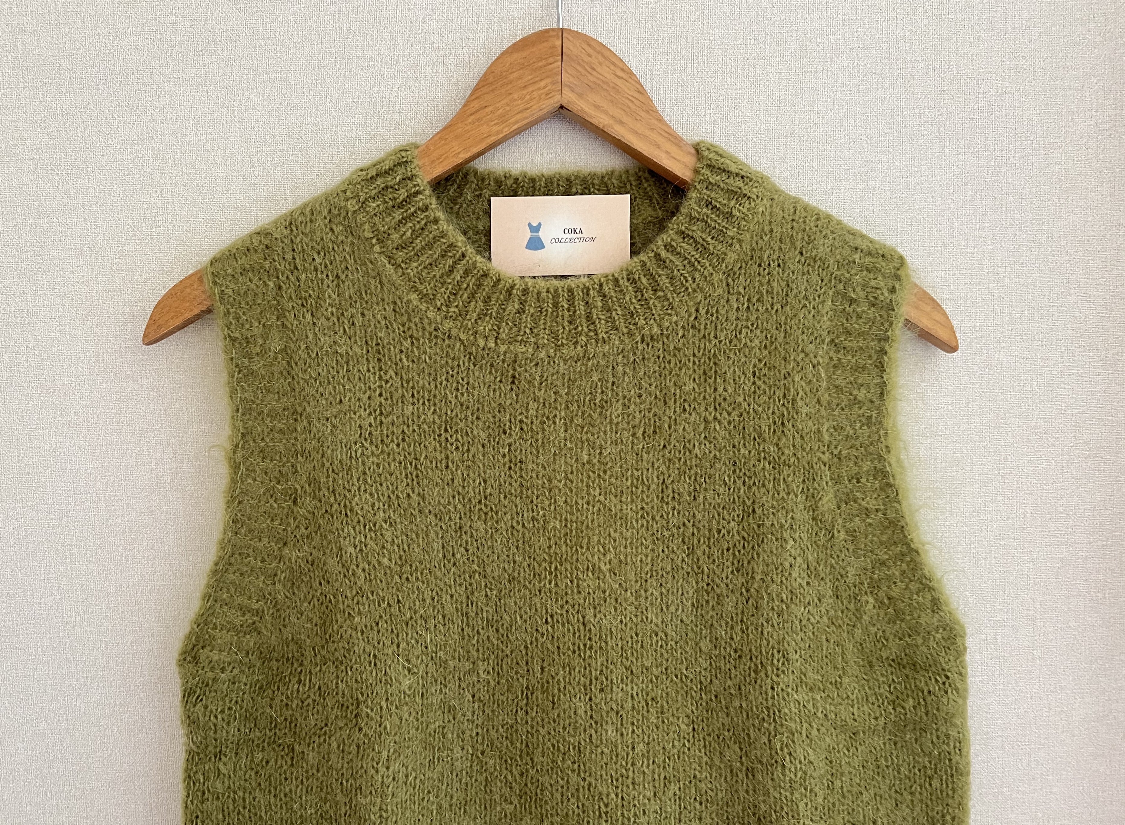 Pull sans manches mohair Made in Italy - coloris vert olive naturel