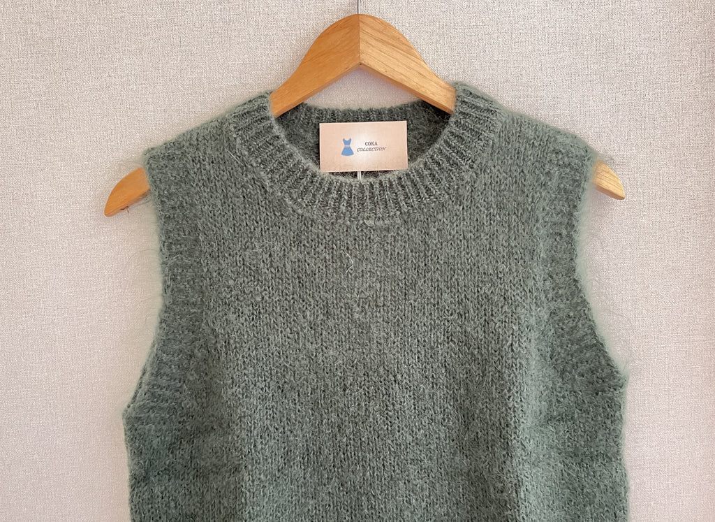 Pull sans manches mohair Made in Italy - coloris vert kaki intemporel