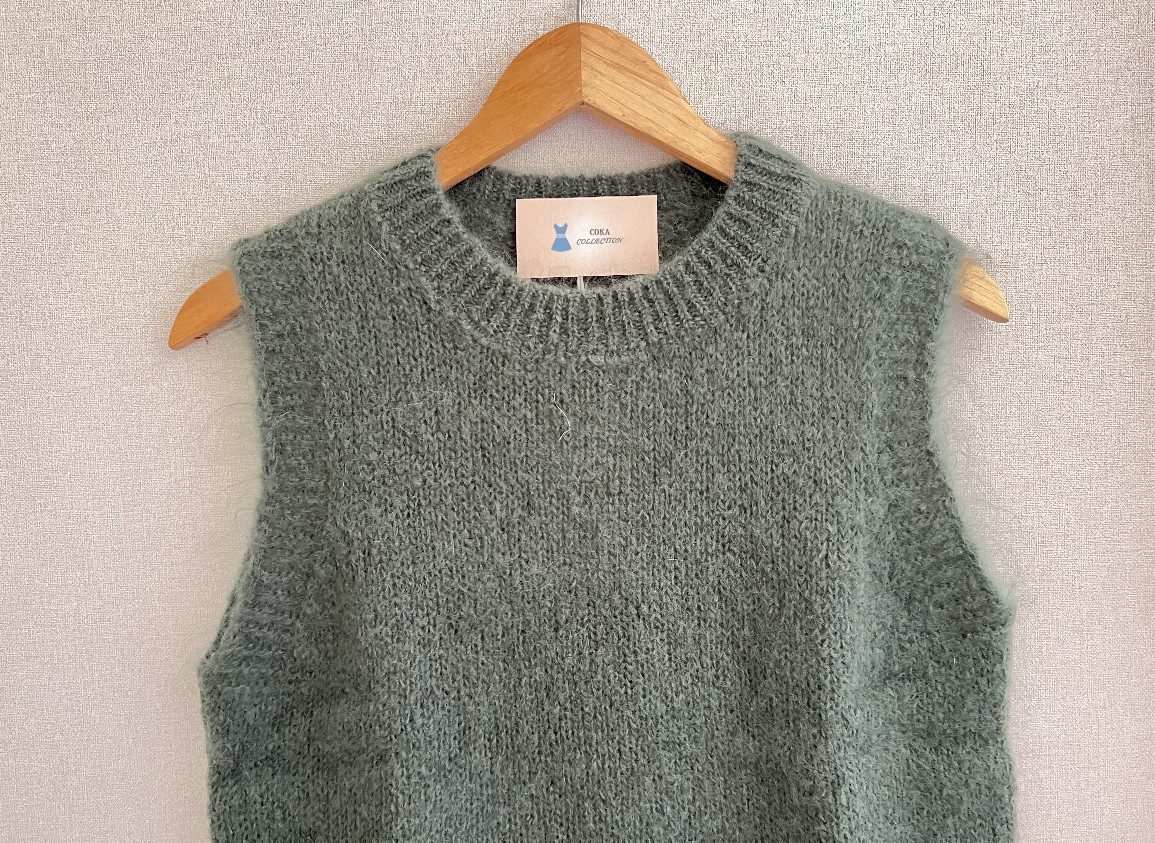 Pull sans manches mohair Made in Italy - coloris vert kaki intemporel