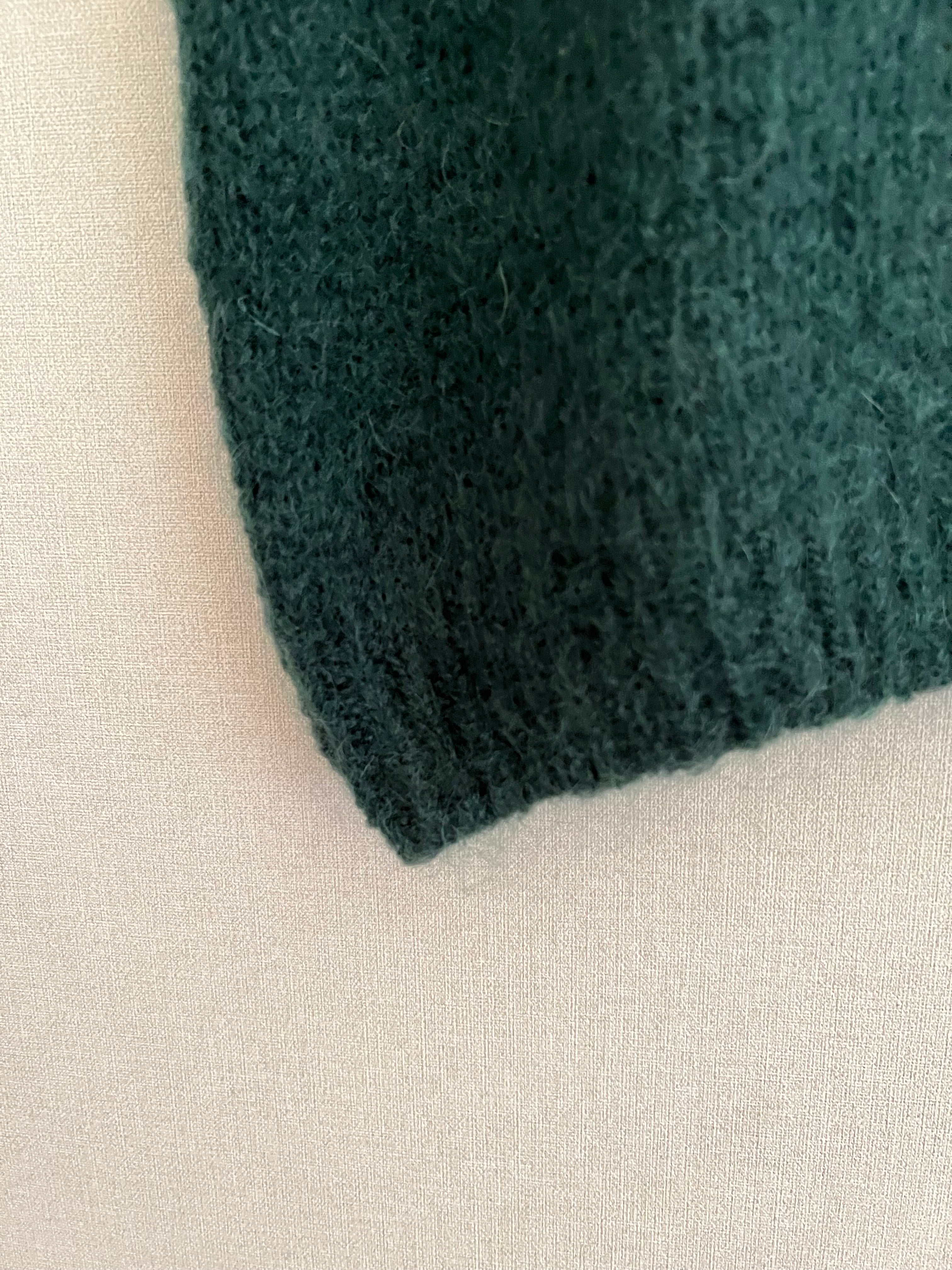Pull mohair femme vert sapin - détail bas côtelé