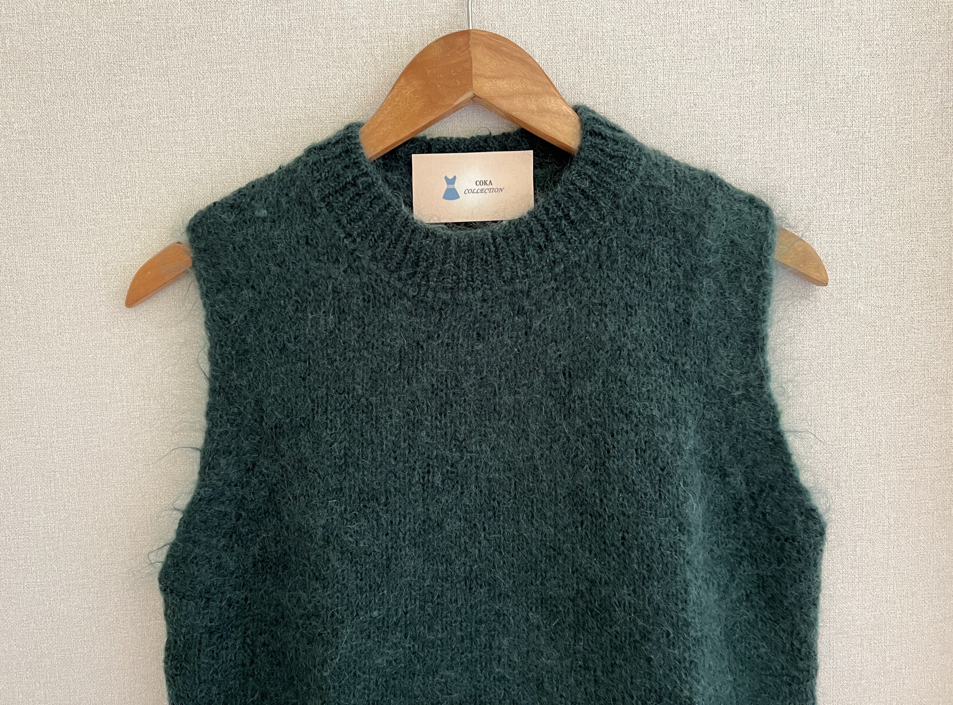 Pull Soline sans manches mohair vert sapin - Fabrication italienne