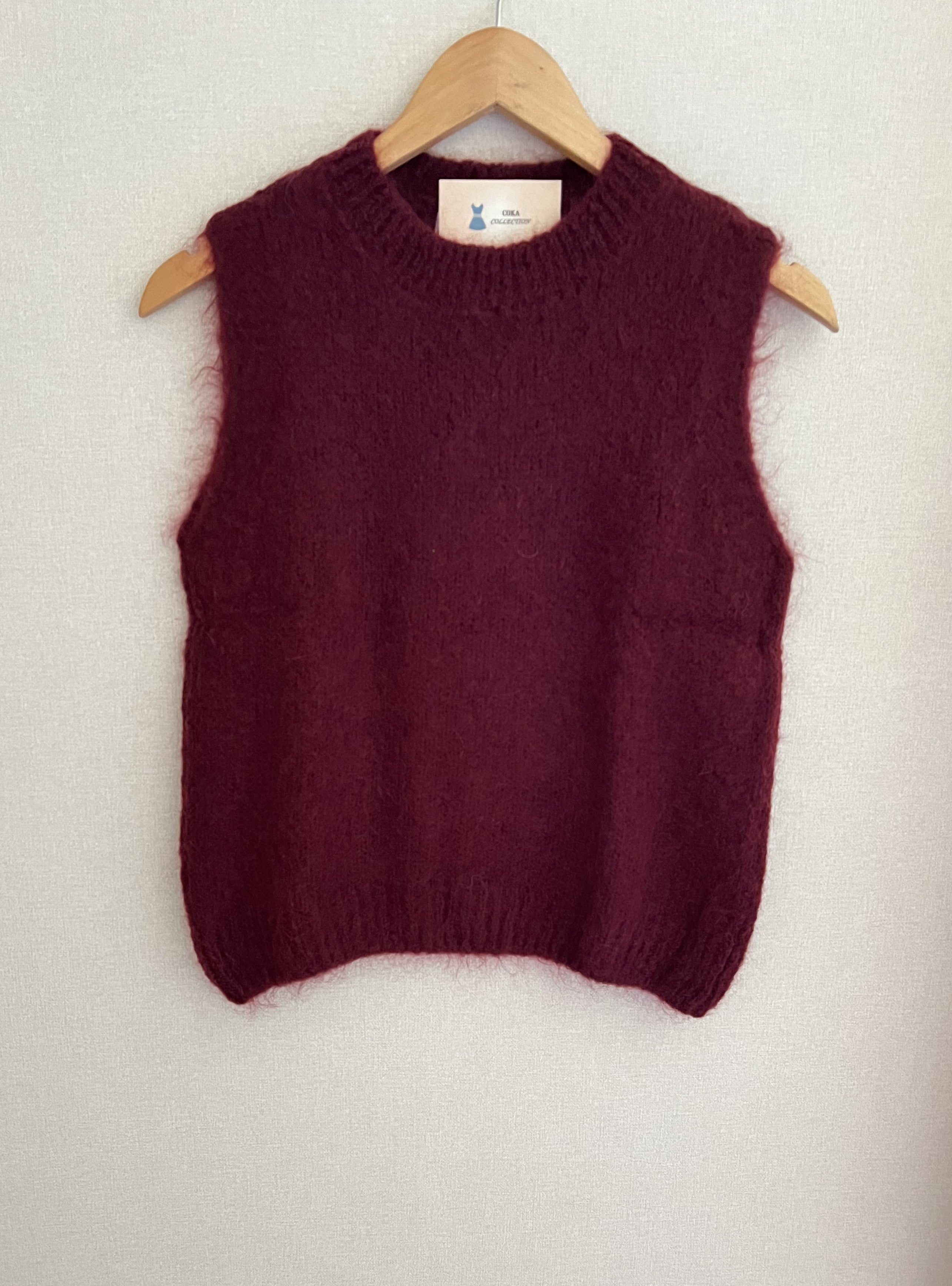 Pull sans manches mohair bordeaux femme - vue de face - Coka Collection
