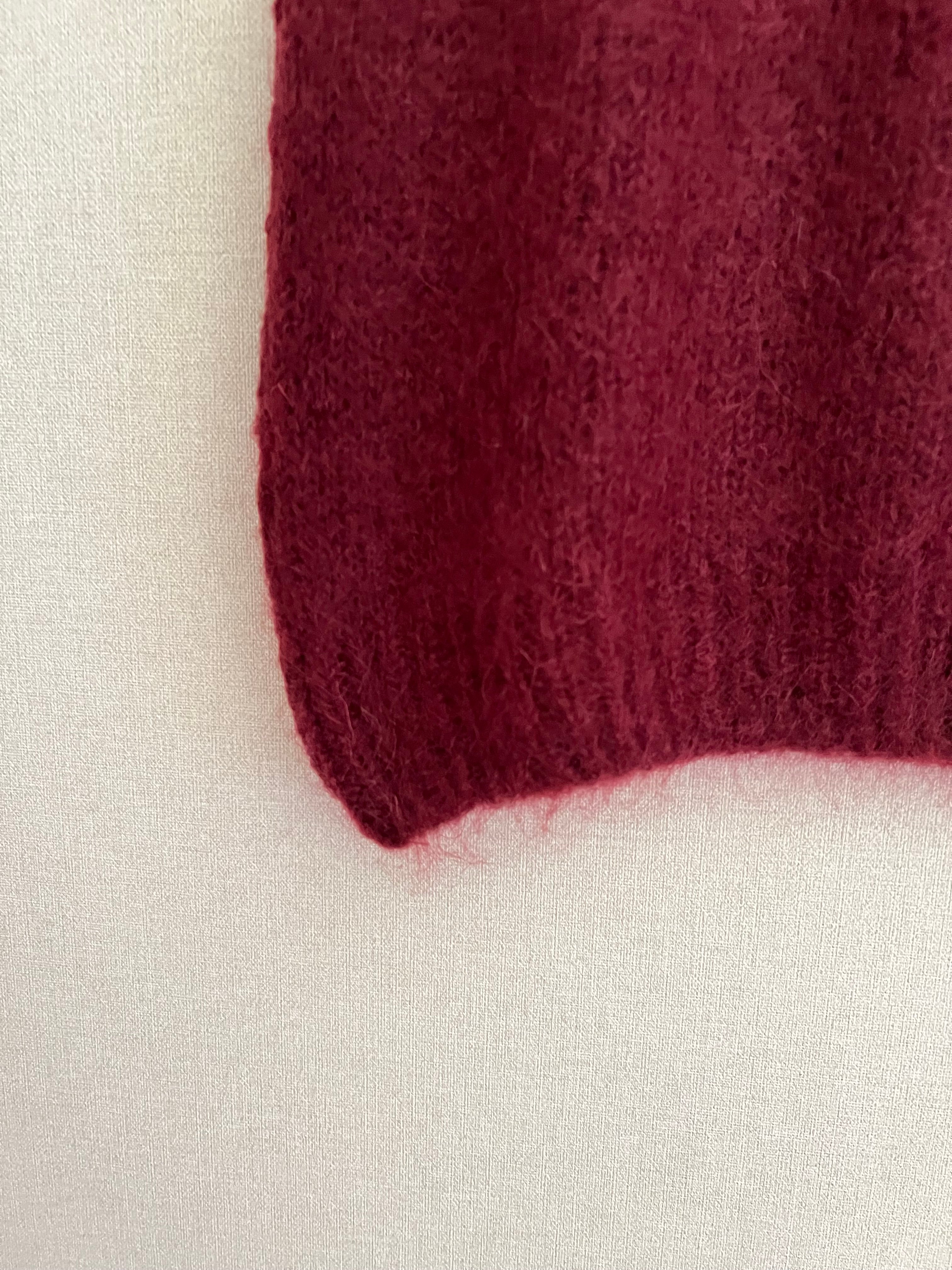 Pull mohair femme bordeaux - détail bas côtelé