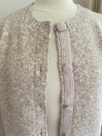 Gilet femme maille douce col rond côtelé - fermeture boutonnée beige chiné
