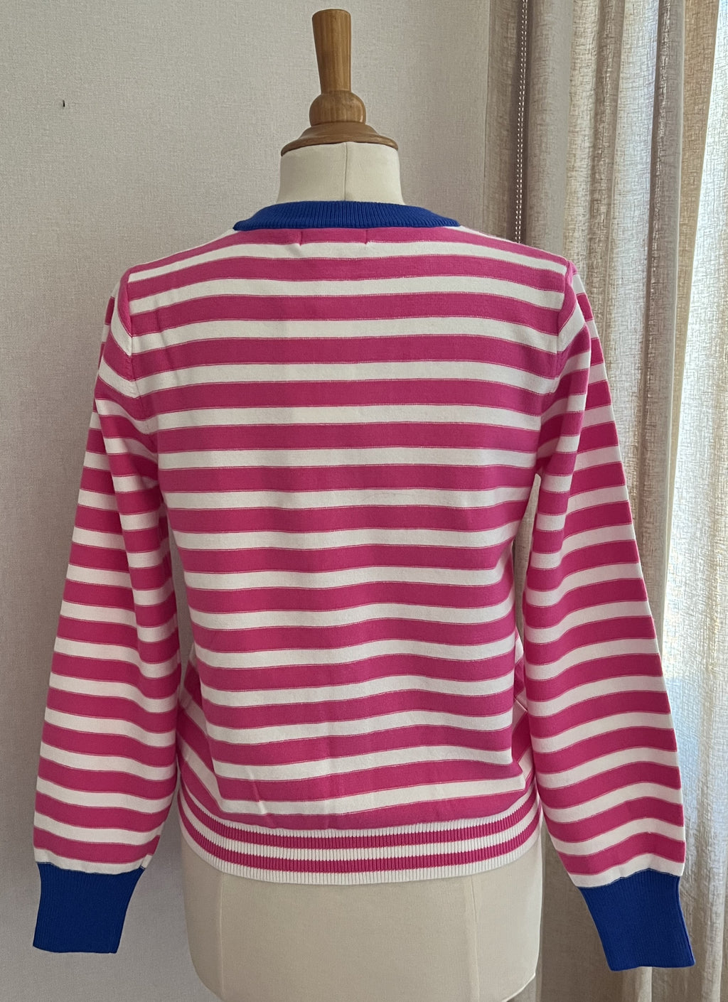 Gilet Julie Kilky rayé rose blanc - vue de dos