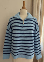 Pull Lou Kilky rayé bleu ciel marine femme - vue de face - Coka Collection