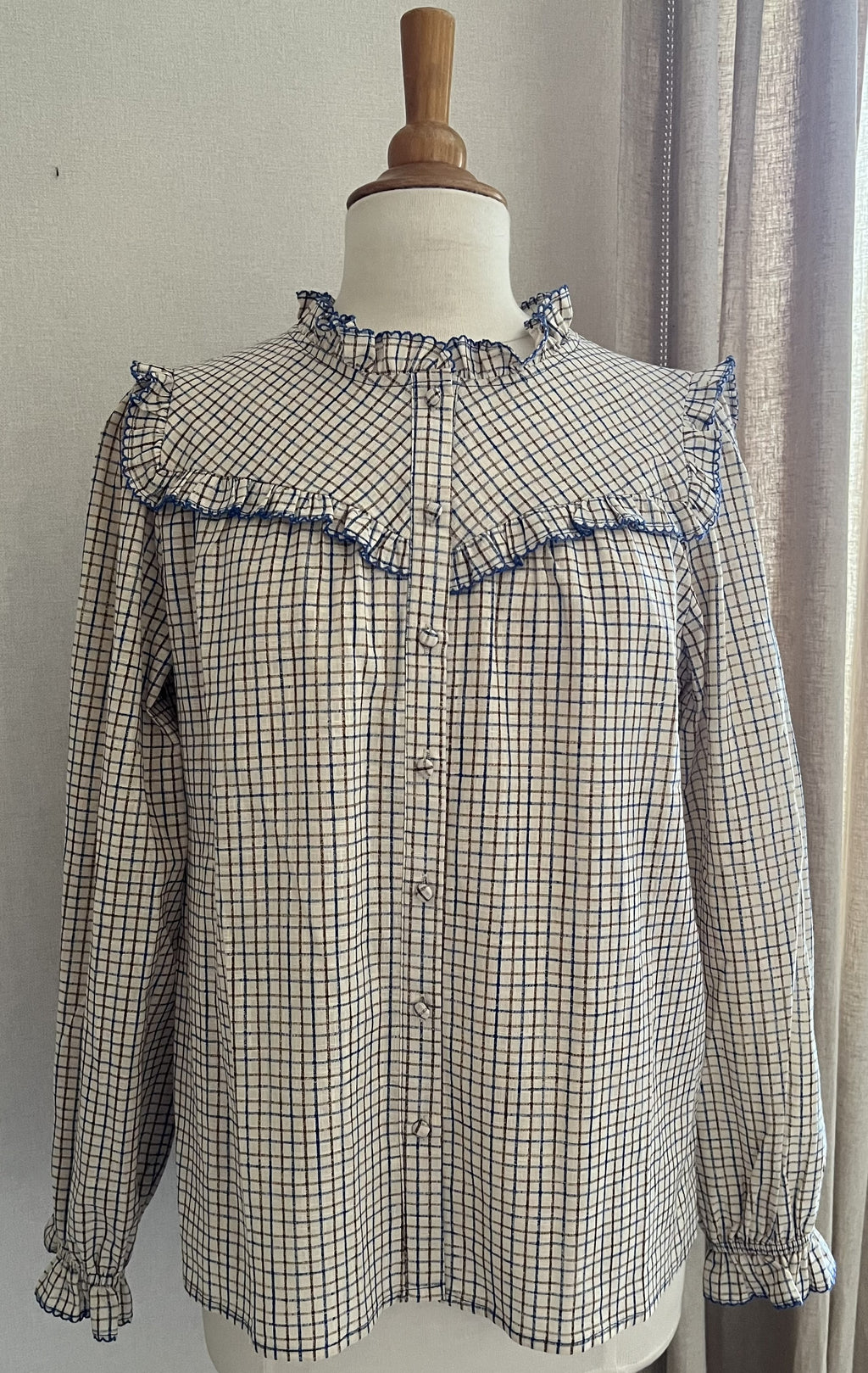 Blouse Elise carreaux beige bleu Lili & Lala - vue de face