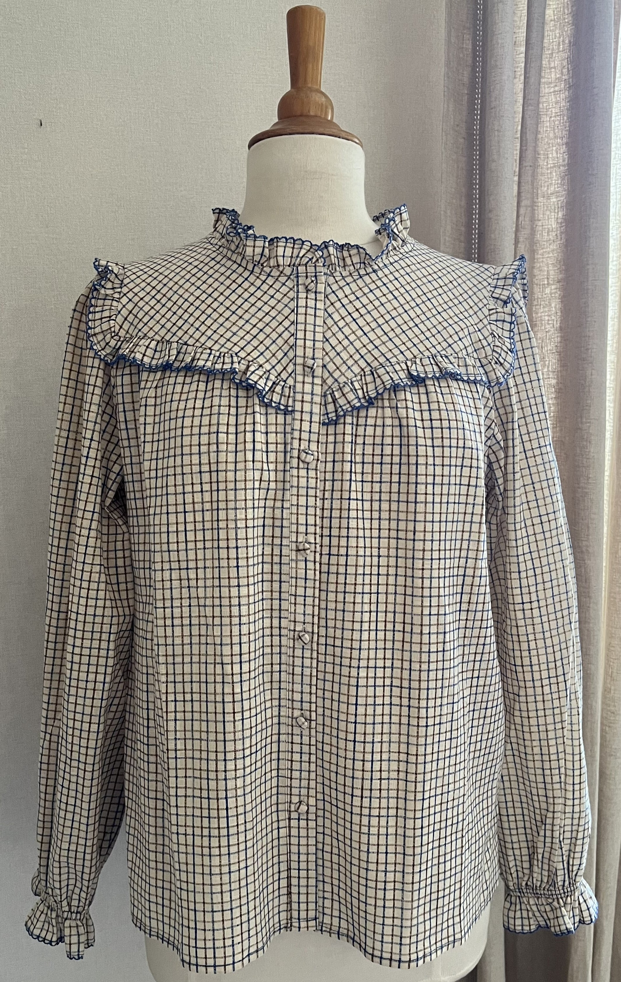 Blouse Elise carreaux beige bleu Lili & Lala - vue de face