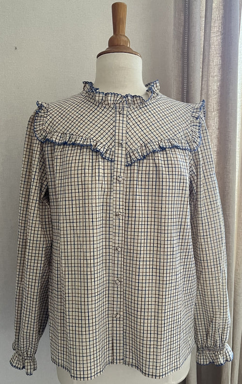 Blouse Elise carreaux beige bleu Lili & Lala - vue de face