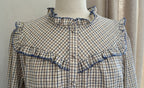 Blouse Elise Lili & Lala - détail empiècement volanté carreaux beige bleu