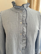 Blouse Ninon col volanté rayée bleu blanc Season - détail col