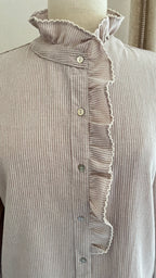 Blouse Ninon col volanté rayée beige blanc Season - détail col