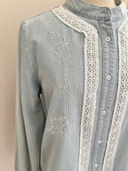 Col officier boutonné blouse Nicole denim bleu clair - Coka Collection