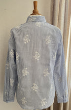 Blouse Agathe femme rayée bleu et blanc – vue de dos | Coka Collection