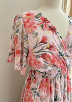 Robe Marion longue fluide imprimé floral rose taille élastiquée | Coka Collection