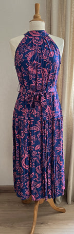 Robe Suzanne longue fleurie rose et bleue - vue de face - Coka Collection