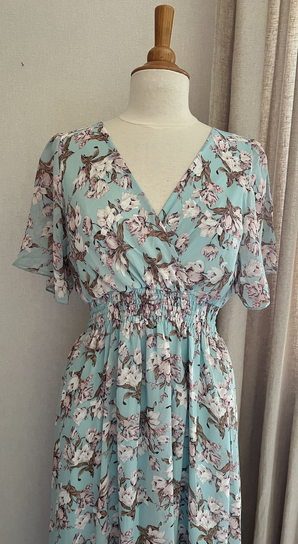 Robe Marion longue fleurie verte -  Coka Collection