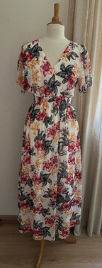 Robe Marion longue fleurie blanche - vue face - Coka Collection