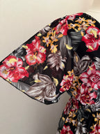 Robe Marion longue fleurie noire - détail manche - Coka Collection