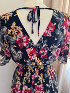 Robe Marion longue fleurie noire - détail dos - Coka Collection