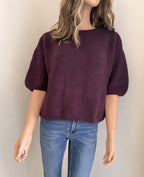 Pull Rémi prune en mohair – vue de face, encolure ronde | Coka Collection