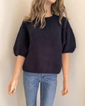 Pull Rémi marine en mohair – vue de face, encolure ronde | Coka Collection