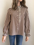 Chemise Amalya vichy marron écru In April 1986 – vue de face, coupe droite | Coka Collection