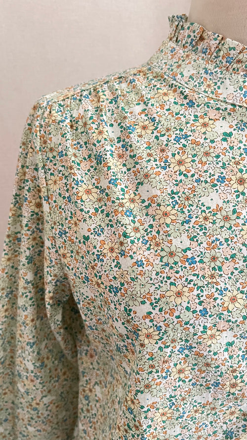 Blouse fleurie Season Céline - détail imprimé tissu vert d'eau