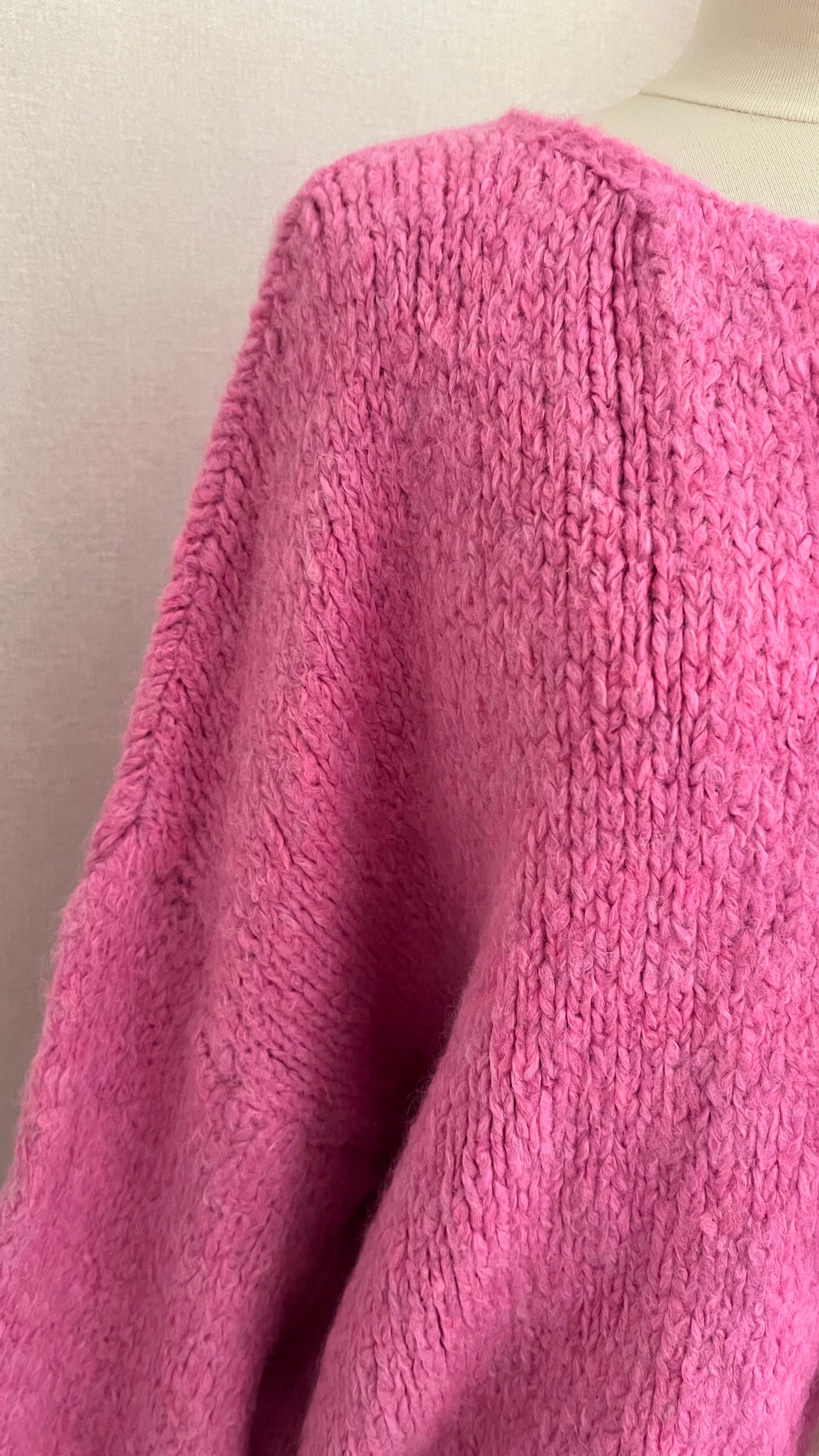 Gilet maille épaisse rose fuchsia Made in Italy - style bohème chic