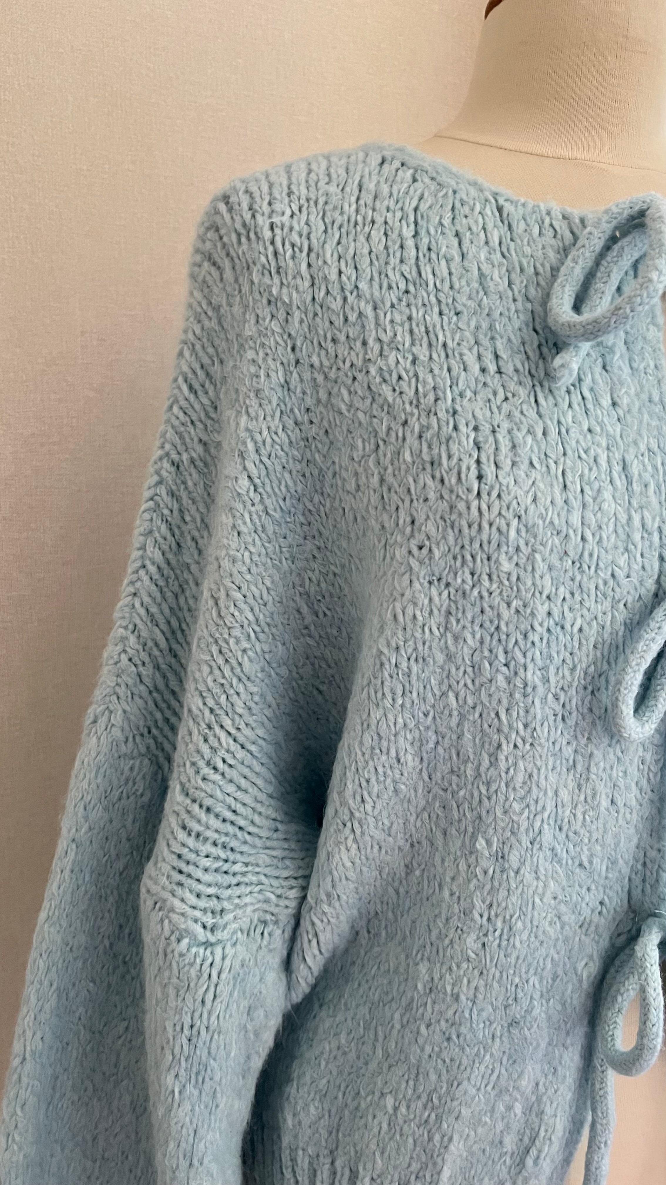 Gilet maille épaisse bleu ciel Made in Italy - style bohème chic