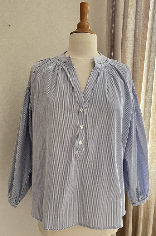 Blouse Clémentine rayée bleu blanc Lili & Lala - vue de face - Coka Collection